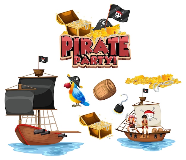 Free Vector set of pirate cartoon characters and objects