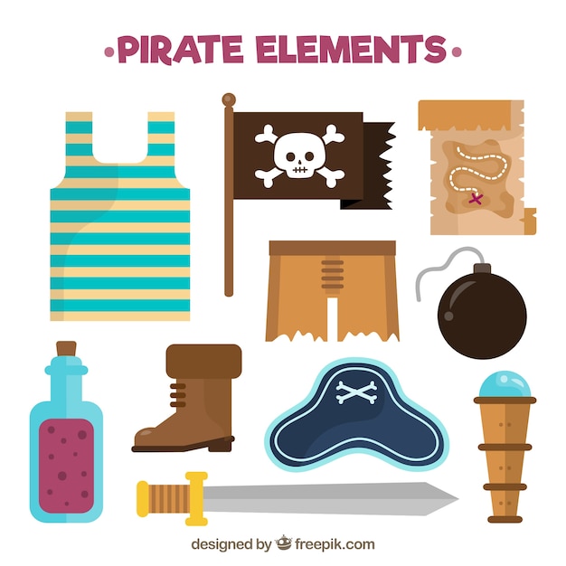 Free Vector set of pirate flat elements