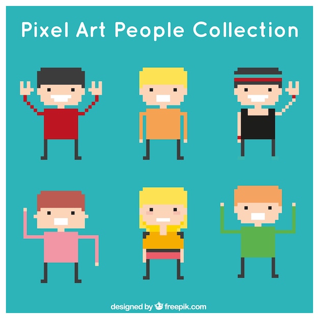 Free Vector set of pixelated nice children 