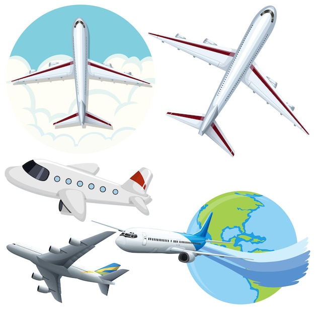 Free Vector set of plane and aviation icon