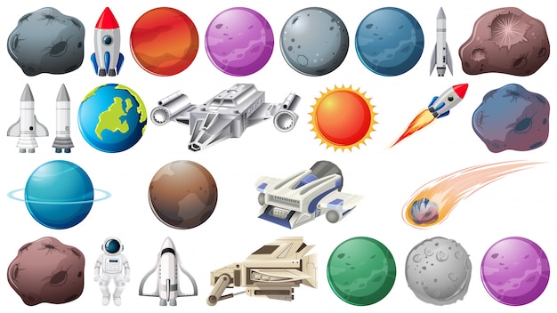 Free Vector set of planets and space obejcts