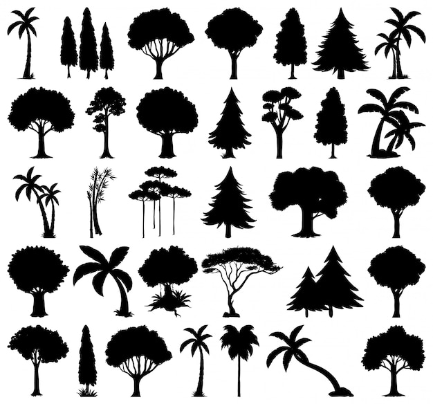 Set of plant and tree silhouette