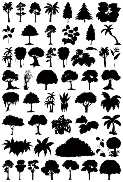 Set of plant and tree silhouette