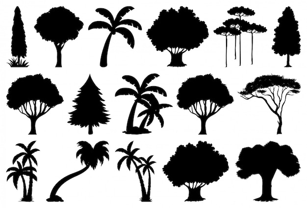 Free Vector set of plant and tree silhouette