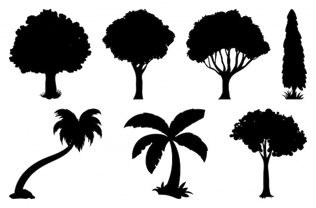 Set of plant and tree silhouette