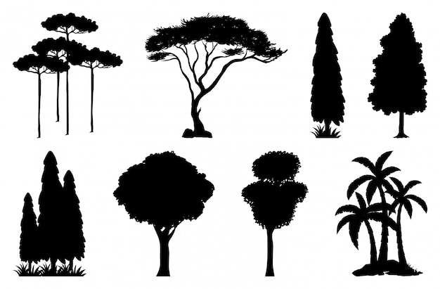 Set of plant and tree silhouette