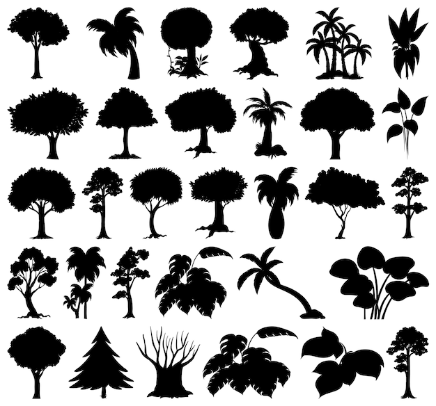 Set of plant and tree silhouette