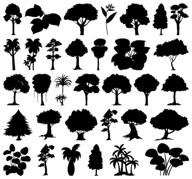 Free vector set of plant and tree silhouette