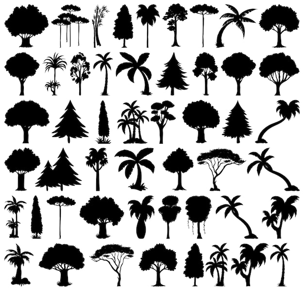 Set of plant and tree silhouette