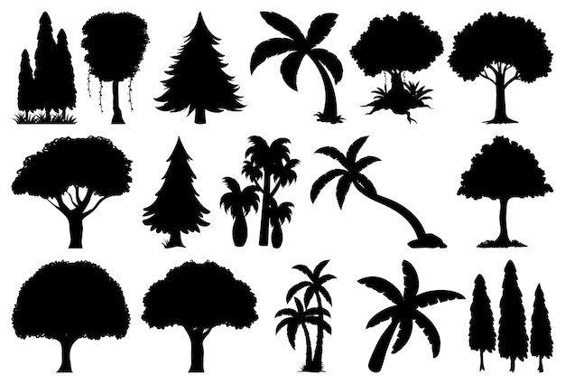 Set of plant and tree silhouette