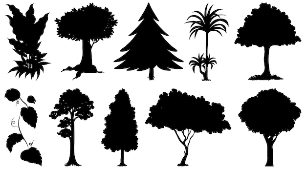 Set of plant and tree silhouette