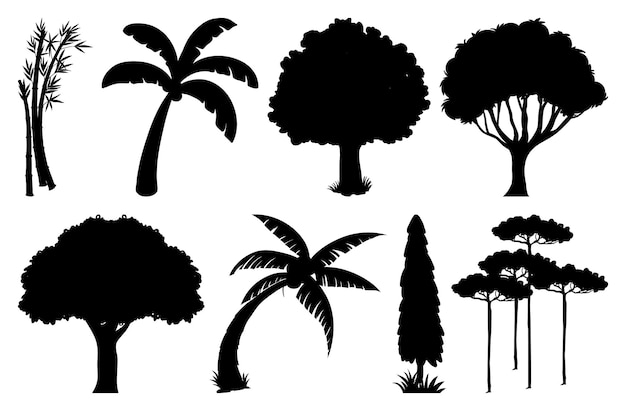 Free Vector set of plant and tree silhouette