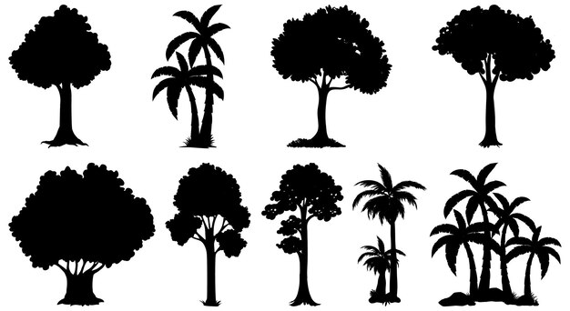 Set of plant and tree silhouette