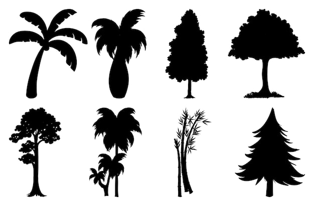 Free vector set of plant and tree silhouette