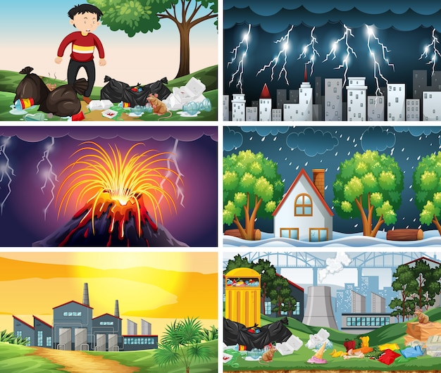 Free Vector set of polluted scenes