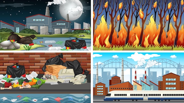 Free vector set of polluted scenes