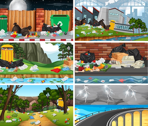 Free Vector set of polluted scenes