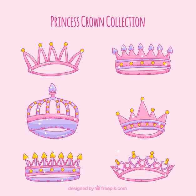 Set of princess crowns in hand-drawn style