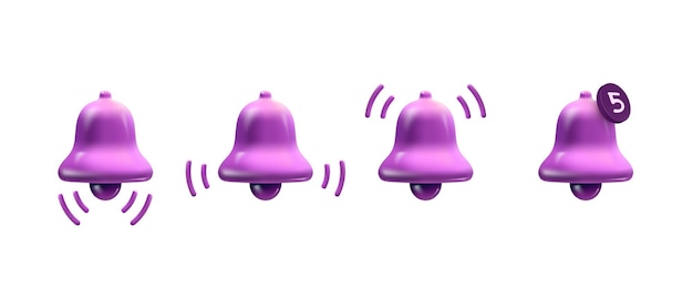 Free Vector set of purple notification bells isolated on white