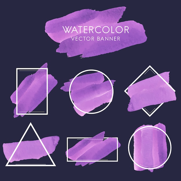 Free Vector set of purple watercolor banner design vector