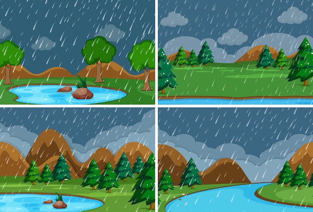 Set of raining in the park