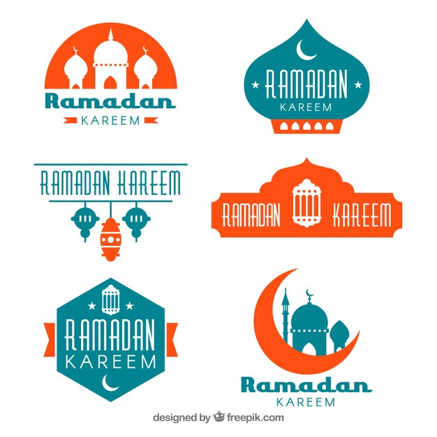 Set of ramadan badges in flat style