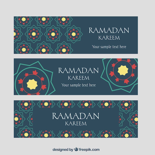 Free Vector set of ramadan banners with mosaics