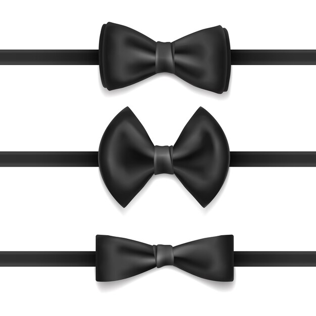 Set of realistic black bow tie