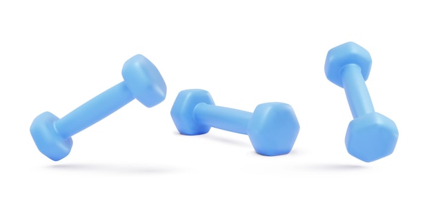 Set of realistic blue dumbbells isolated on white background