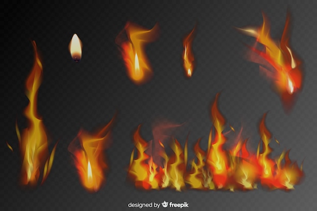 Set of realistic fire flames