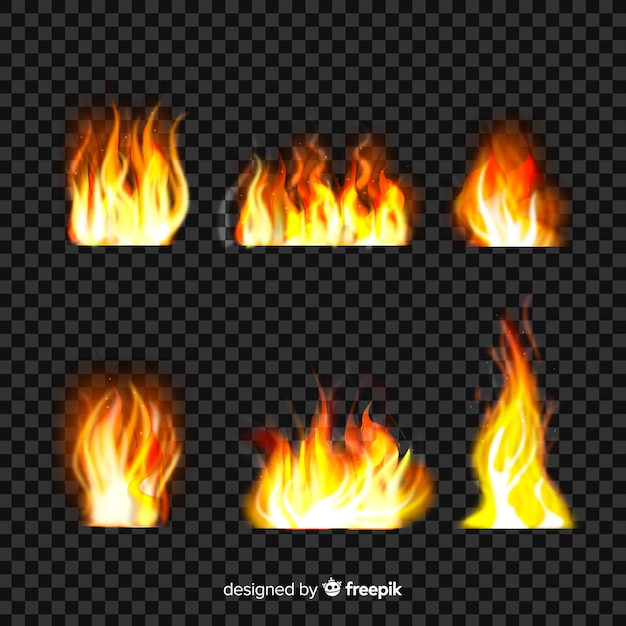 Set of realistic fire flames