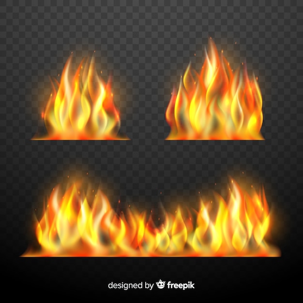 Set of realistic fire flames