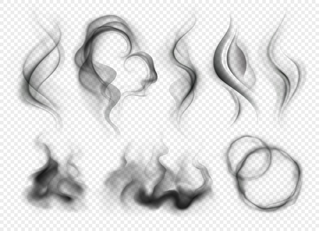 Free vector set of realistic grey smoke and steam