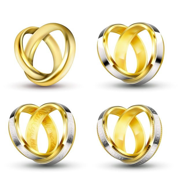 Free Vector set of realistic vector illustrations of gold wedding rings with shadow