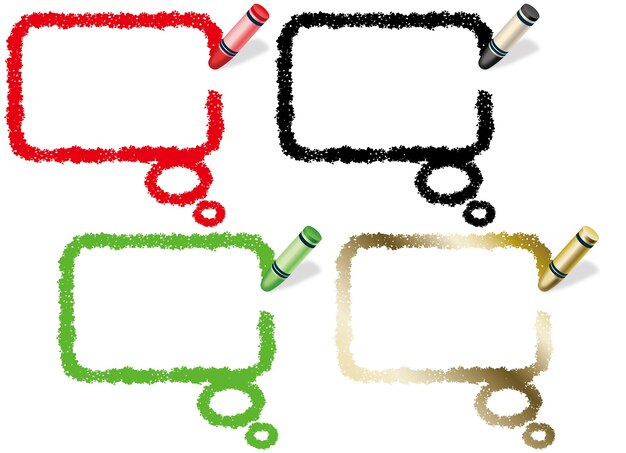 Set of rectangle crayon speech bubbles isolated on white.