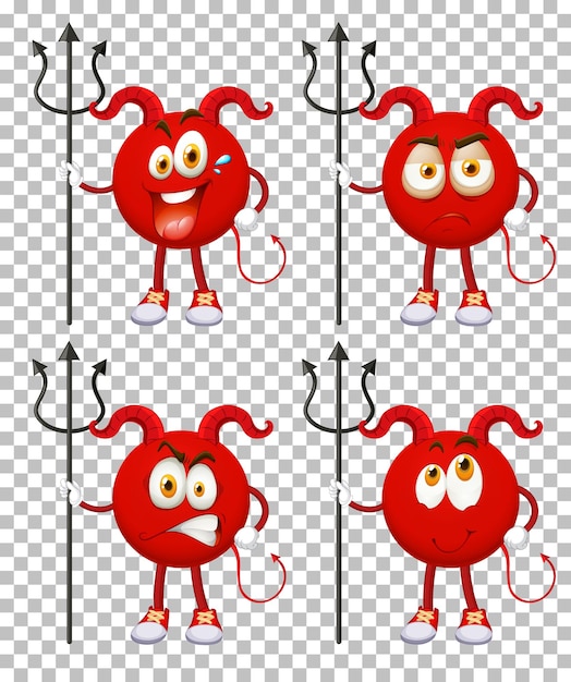 Free Vector set of red devil cartoon character with facial expression on transparent background