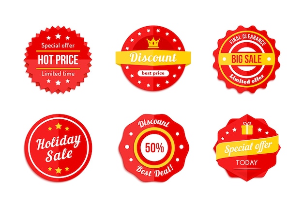 Free Vector set of red discount sale labels