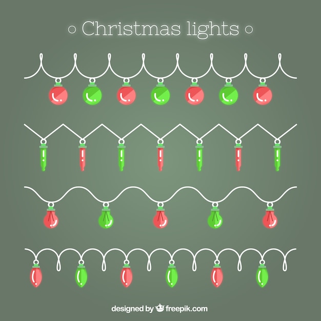 Free Vector set of red and green garlands christmas lights