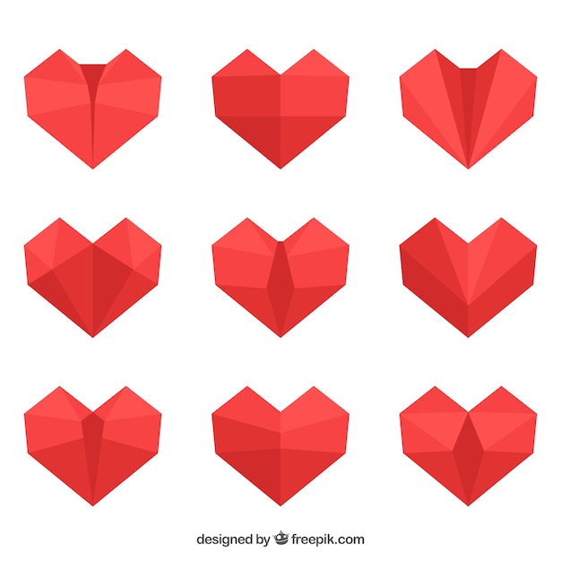 Set of red hearts in flat design