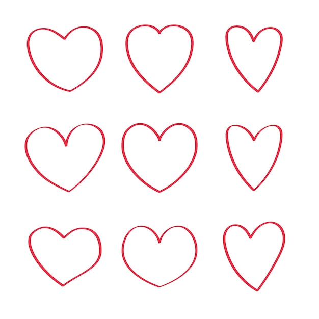 Set Of Red Line Doodle Hearts