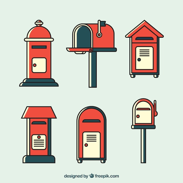 Set of red mailboxes in flat design