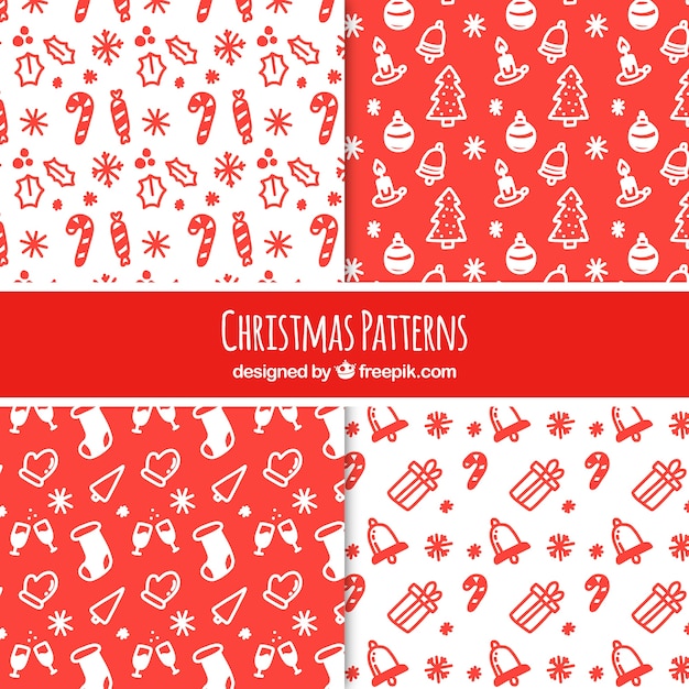 Set of red patterns of christmas drawings