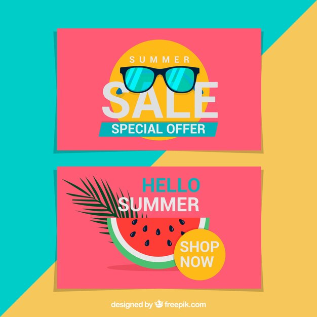 Set of red summer sale banners