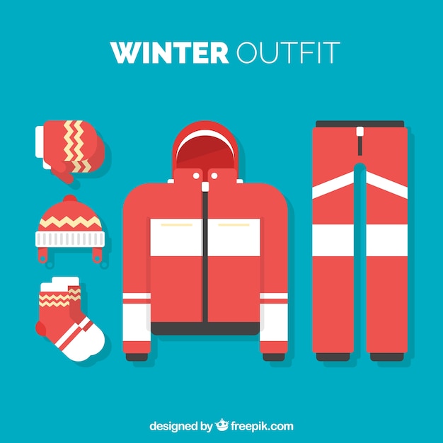 Free Vector set of red winter clothes