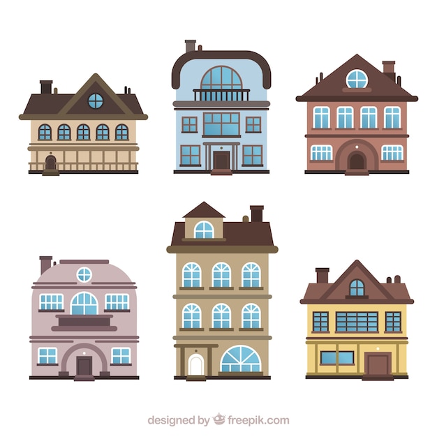 Free vector set of residential houses in different models