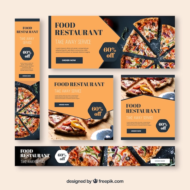 Free Vector set of restaurant banners with photo