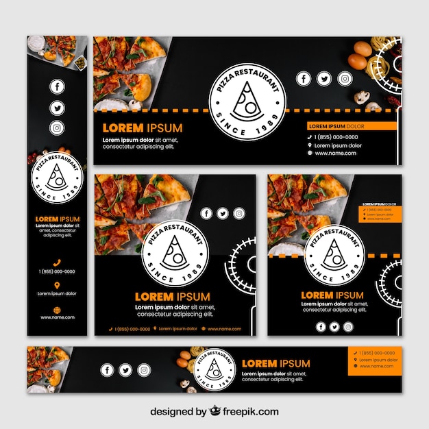 Free Vector set of restaurant banners with photo