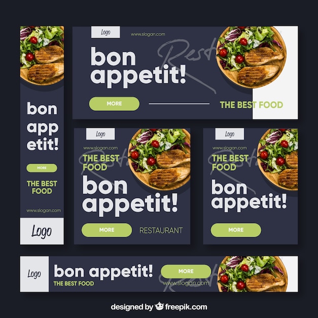 Free Vector set of restaurant banners with photo