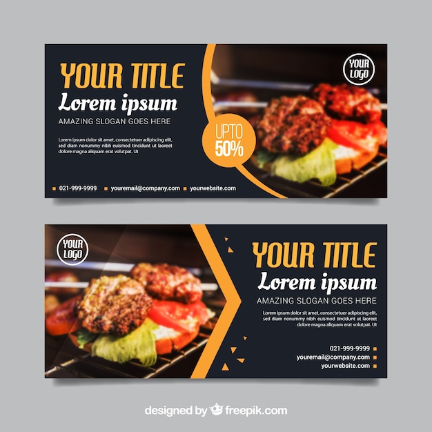 Set of restaurant banners with photo