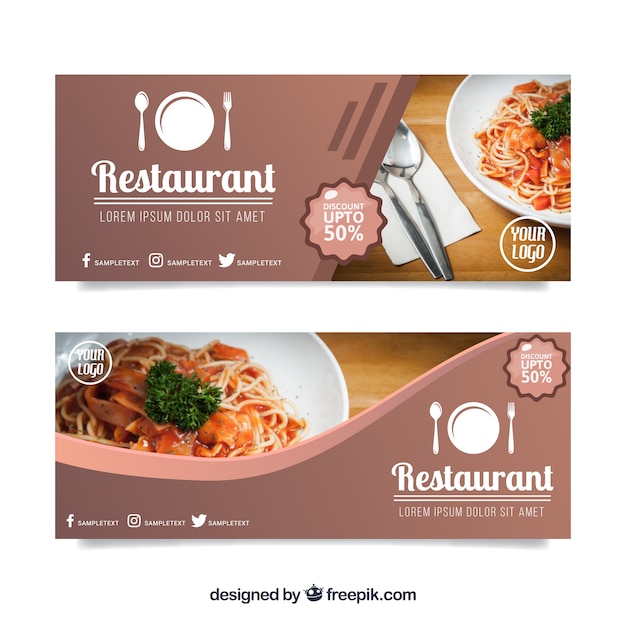 Free Vector set of restaurant banners with photo